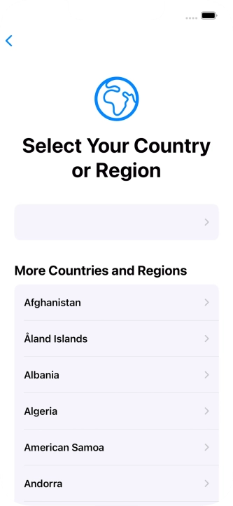 Press the required country or area. Press the required country or area.