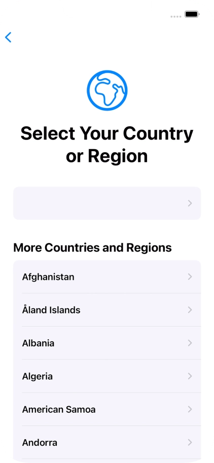 Press the required country or area. Press the required country or area.