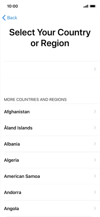 Press the required country or area. Press the required country or area.