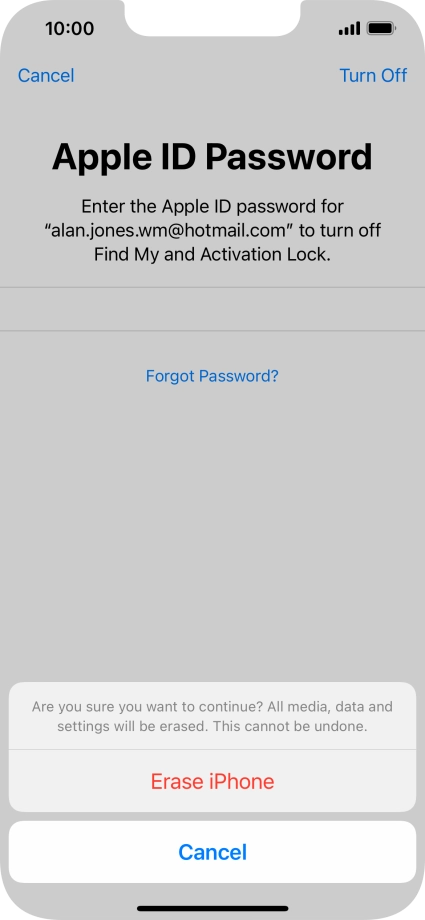 Key in the password for your Apple ID and press Erase iPhone. Wait a moment while the factory default settings are restored. Follow the instructions on the screen to set up your phone and prepare it for use. Key in the password for your Apple ID and press Erase iPhone. Wait a moment while the factory default settings are restored. Follow the instructions on the screen to set up your phone and prepare it for use.