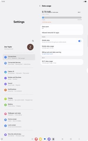 The total data usage is displayed. The total data usage is displayed.