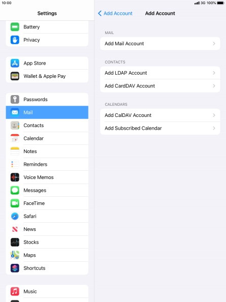 Press Add Mail Account. Press Add Mail Account.