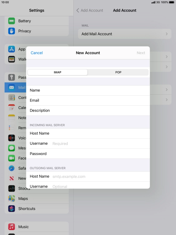 Press Username and key in the username for your email account. Press Username and key in the username for your email account.