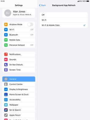 To turn off background refresh of apps, press Off. To turn off background refresh of apps, press Off.