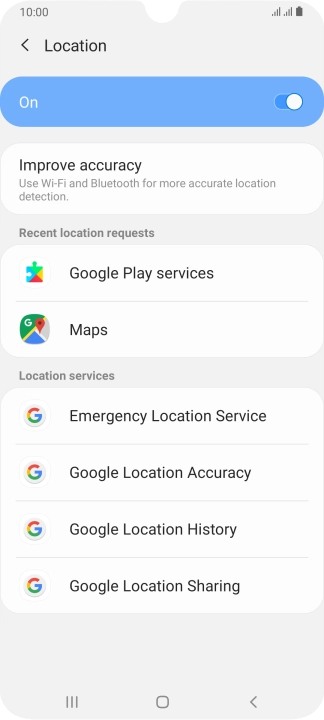 Press Google Location Accuracy. Press Google Location Accuracy.
