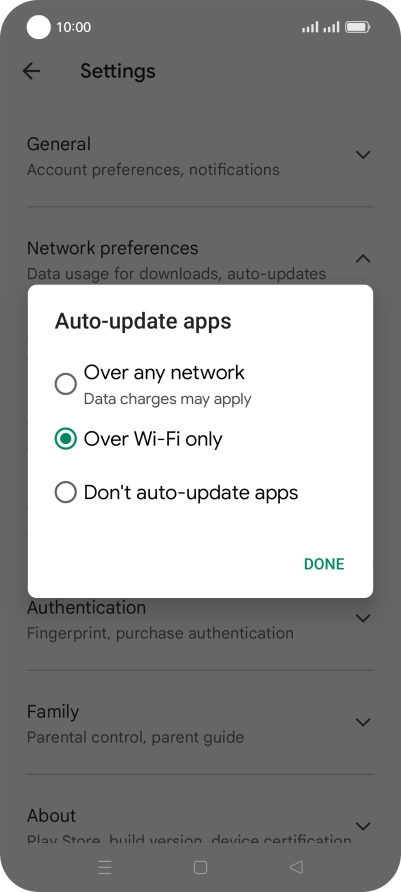 To turn on automatic update of apps using mobile network, press Over any network. To turn on automatic update of apps using mobile network, press Over any network.