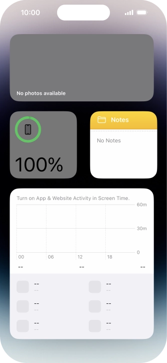 Slide your finger up or down on the screen to see more widgets. Slide your finger up or down on the screen to see more widgets.