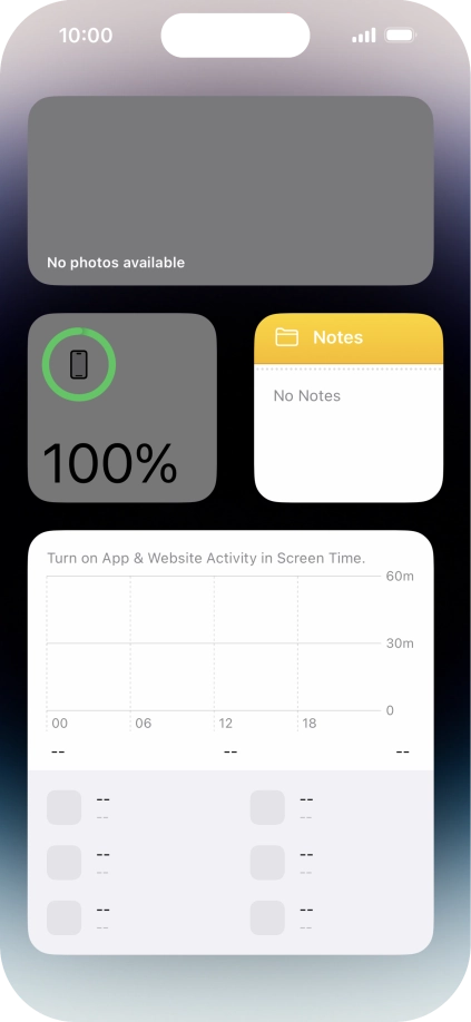 Slide your finger up or down on the screen to see more widgets. Slide your finger up or down on the screen to see more widgets.