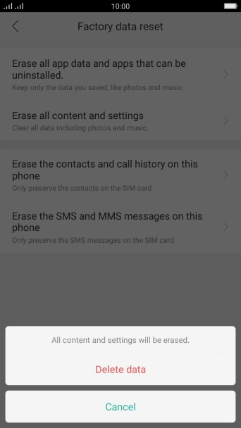 Press Delete data. Press Delete data.