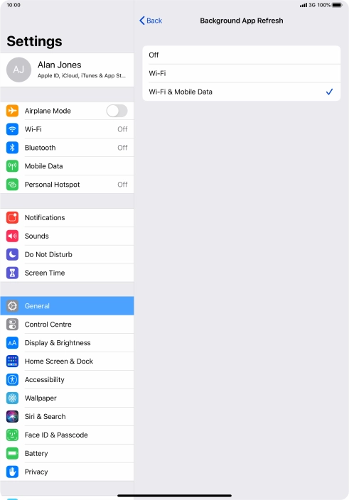 To turn off background refresh of apps, press Off. To turn off background refresh of apps, press Off.