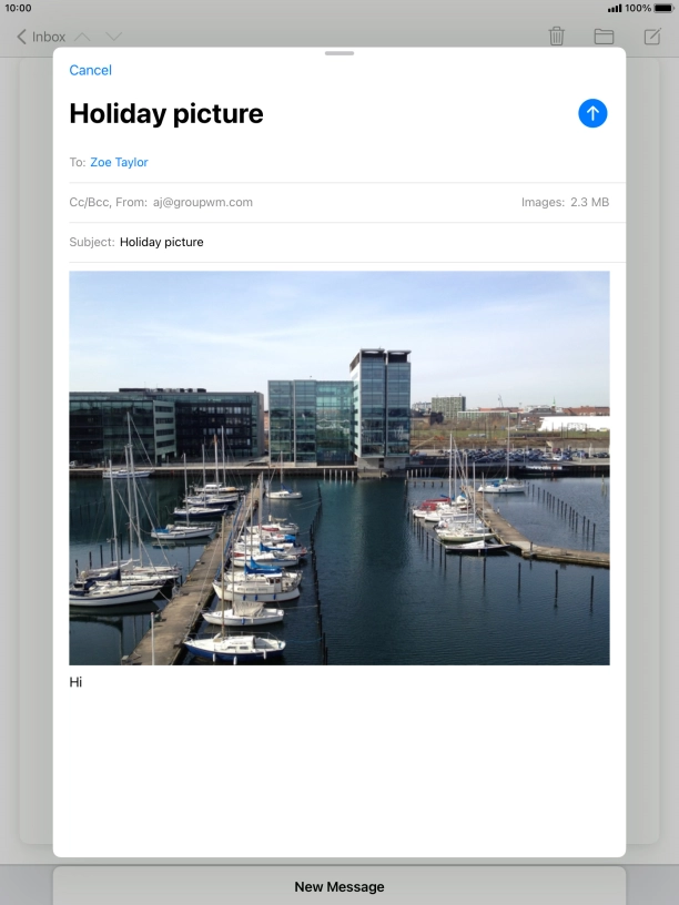 Press the send icon when you've finished your email message. Press the send icon when you've finished your email message.