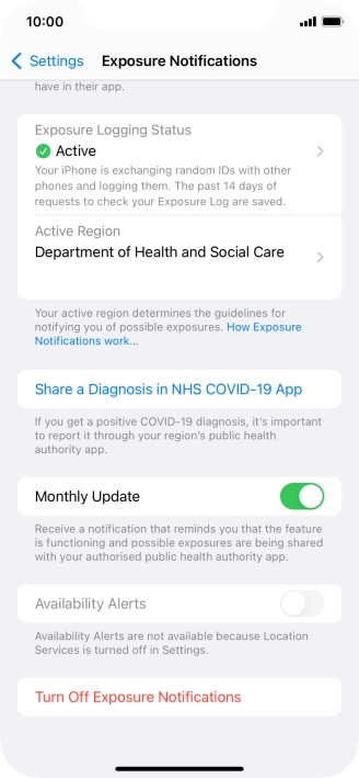 Press Turn Off Exposure Notifications. Press Turn Off Exposure Notifications.