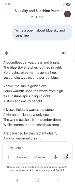 You can ask Gemini to generate a text based on your description. You can ask Gemini to generate a text based on your description.