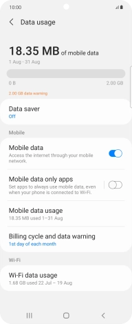 The total data usage is displayed. The total data usage is displayed.