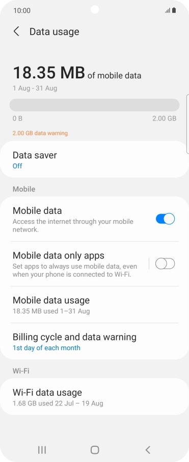 The total data usage is displayed. The total data usage is displayed.