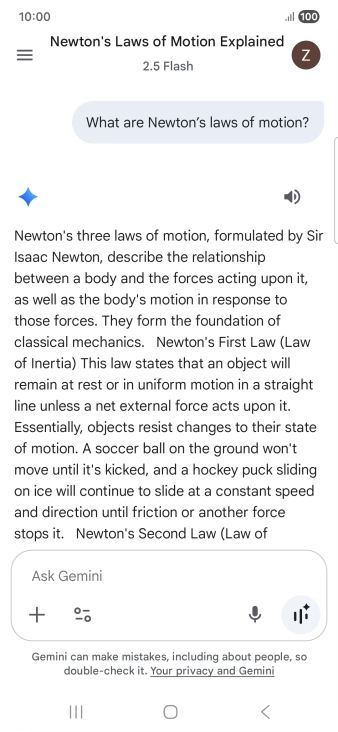 Transcription of the conversation with Gemini Live is now displayed. Transcription of the conversation with Gemini Live is now displayed.