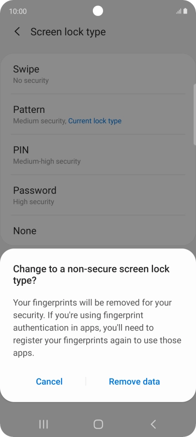 Press Remove data. Press Remove data.