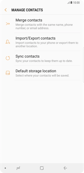 Press Import/Export contacts. Press Import/Export contacts.