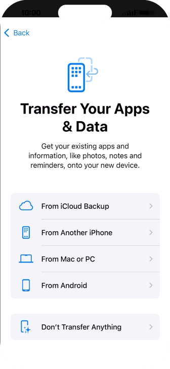 Press Don't Transfer Anything and follow the instructions on the screen to finish the activation. Press Don't Transfer Anything and follow the instructions on the screen to finish the activation.