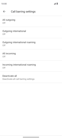 Press the required barring type. Press the required barring type.
