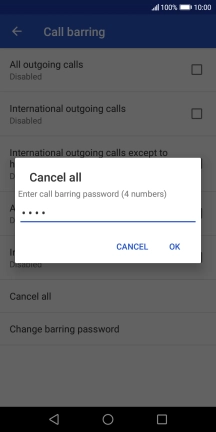 Key in your barring password and press OK. The default barring password is 0000. Key in your barring password and press OK. The default barring password is 0000.