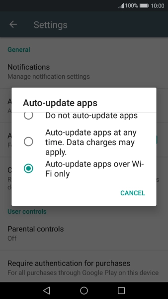 Press Auto-update apps over Wi-Fi only to turn on the function. Press Auto-update apps over Wi-Fi only to turn on the function.