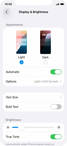 If you turn on the function, press Options and follow the instructions on the screen to select the required period of time for Dark Mode. If you turn on the function, press Options and follow the instructions on the screen to select the required period of time for Dark Mode.