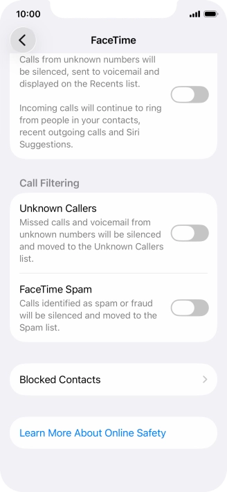 Press Blocked Contacts. Press Blocked Contacts.