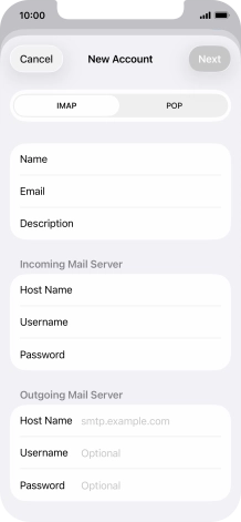 Press Host Name and key in the name of your email provider's outgoing server. Please note that if you can't send email messages when using your email provider's outgoing server, key in smtp.vodafone.net.au (Vodafone's outgoing server). Press Host Name and key in the name of your email provider's outgoing server. Please note that if you can't send email messages when using your email provider's outgoing server, key in smtp.vodafone.net.au (Vodafone's outgoing server).