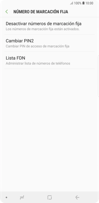 Pulsa Desactivar números de marcación fija. Pulsa Desactivar números de marcación fija.