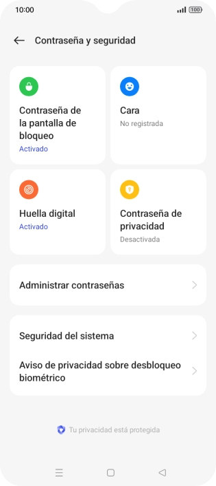 Pulsa Contraseña de la pantalla de bloqueo e introduce el código de seguridad extra que has creado anteriormente. Pulsa Contraseña de la pantalla de bloqueo e introduce el código de seguridad extra que has creado anteriormente.