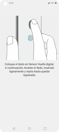 Sigue las indicaciones de la pantalla para crear una huella digital como código de seguridad. Sigue las indicaciones de la pantalla para crear una huella digital como código de seguridad.