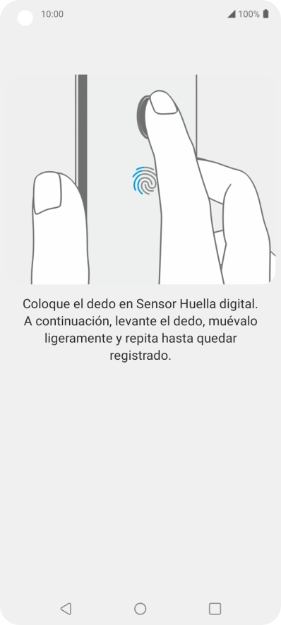 Sigue las indicaciones de la pantalla para crear una huella digital como código de seguridad. Sigue las indicaciones de la pantalla para crear una huella digital como código de seguridad.