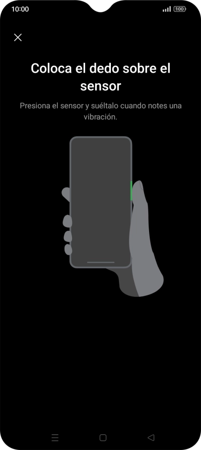Sigue las indicaciones de la pantalla para crear una huella digital como código de seguridad. Sigue las indicaciones de la pantalla para crear una huella digital como código de seguridad.