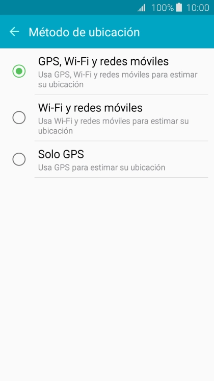 Si seleccionas GPS, Wi-Fi y redes móviles, el teléfono podrá encontrar tu posición exacta con ayuda de los satélites GPS, la red móvil y una red wifi cercana. El GPS por satélite requiere vista libre al cielo. Si seleccionas GPS, Wi-Fi y redes móviles, el teléfono podrá encontrar tu posición exacta con ayuda de los satélites GPS, la red móvil y una red wifi cercana. El GPS por satélite requiere vista libre al cielo.