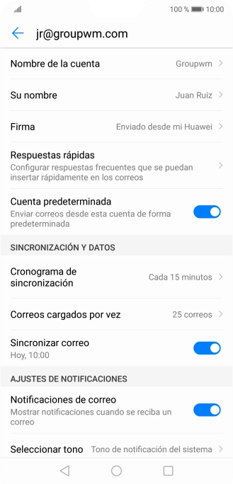 Pulsa Nombre de la cuenta e introduce el nombre de la cuenta de correo electrónico. Pulsa Nombre de la cuenta e introduce el nombre de la cuenta de correo electrónico.