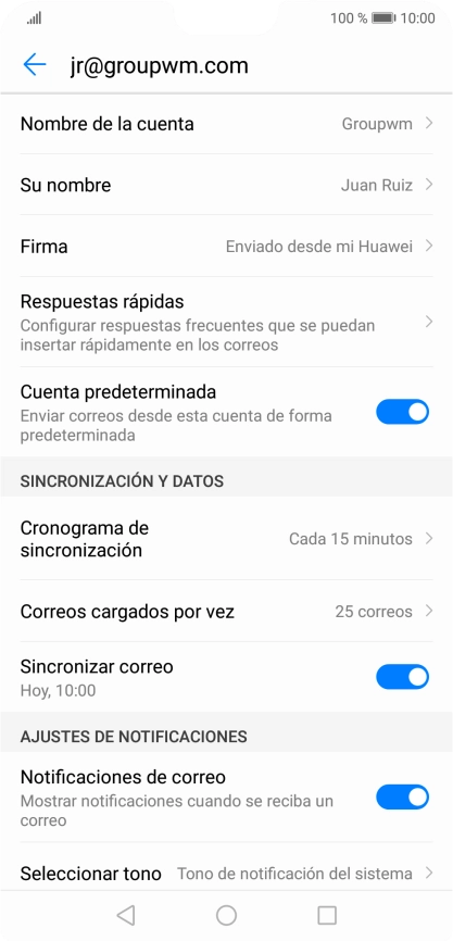 Pulsa Nombre de la cuenta e introduce el nombre de la cuenta de correo electrónico. Pulsa Nombre de la cuenta e introduce el nombre de la cuenta de correo electrónico.