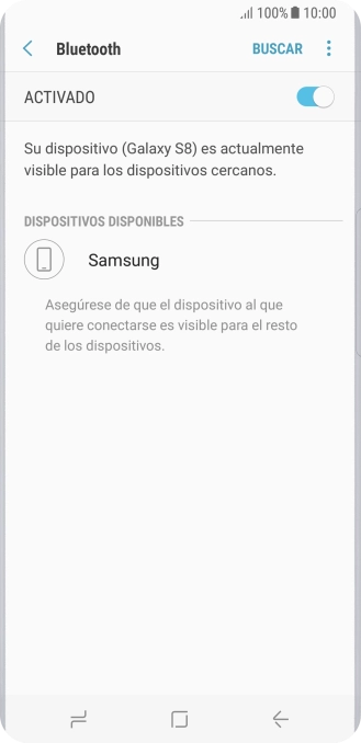 Pulsa el dispositivo Bluetooth deseado y sigue las indicaciones de la pantalla para vincular el dispositivo al teléfono. Pulsa el dispositivo Bluetooth deseado y sigue las indicaciones de la pantalla para vincular el dispositivo al teléfono.