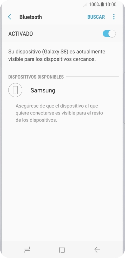 Pulsa el dispositivo Bluetooth deseado y sigue las indicaciones de la pantalla para vincular el dispositivo al teléfono. Pulsa el dispositivo Bluetooth deseado y sigue las indicaciones de la pantalla para vincular el dispositivo al teléfono.