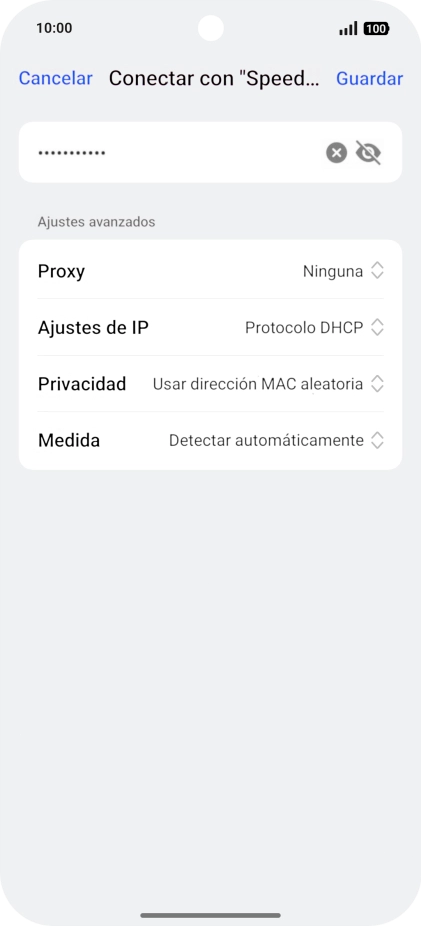 Introduce la contraseña de la red wifi y pulsa Guardar. Introduce la contraseña de la red wifi y pulsa Guardar.