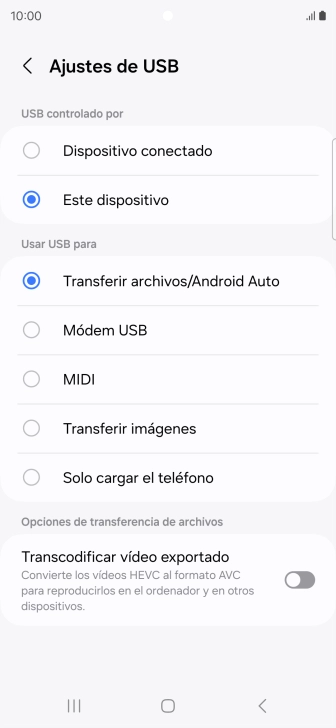 Pulsa Transferir archivos/Android Auto. Pulsa Transferir archivos/Android Auto.