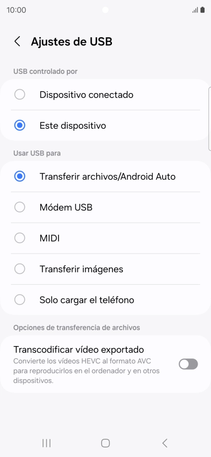 Pulsa Transferir archivos/Android Auto. Pulsa Transferir archivos/Android Auto.
