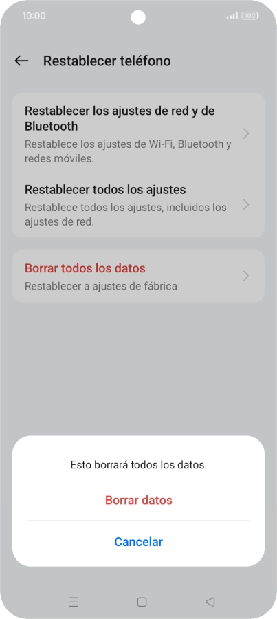 Pulsa Borrar datos. Pulsa Borrar datos.
