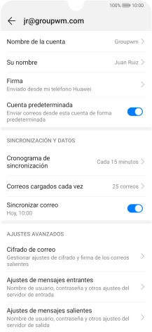 Pulsa Nombre de la cuenta e introduce el nombre de la cuenta de correo electrónico. Pulsa Nombre de la cuenta e introduce el nombre de la cuenta de correo electrónico.