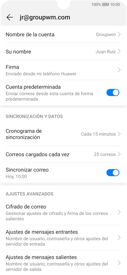 Pulsa Nombre de la cuenta e introduce el nombre de la cuenta de correo electrónico. Pulsa Nombre de la cuenta e introduce el nombre de la cuenta de correo electrónico.