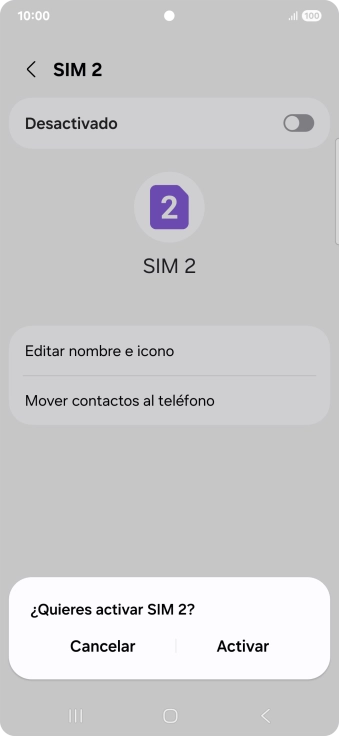 Si deseas desactivar el uso de la línea móvil (SIM), pulsa Activar. Si deseas desactivar el uso de la línea móvil (SIM), pulsa Activar.