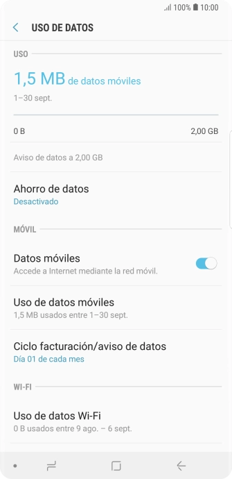 El consumo total de datos se visualiza ahora en la pantalla. El consumo total de datos se visualiza ahora en la pantalla.