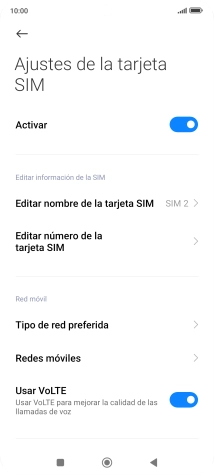 Pulsa Activar para activar o desactivar el uso de la tarjeta SIM. Pulsa Activar para activar o desactivar el uso de la tarjeta SIM.