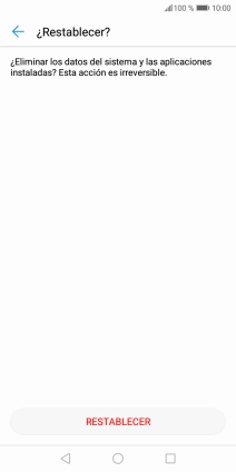 Pulsa RESTABLECER. Espera unos instantes mientras el teléfono restablece la configuración predeterminada. Sigue las indicaciones de la pantalla para configurar el teléfono y dejarlo listo para su uso. Pulsa RESTABLECER. Espera unos instantes mientras el teléfono restablece la configuración predeterminada. Sigue las indicaciones de la pantalla para configurar el teléfono y dejarlo listo para su uso.