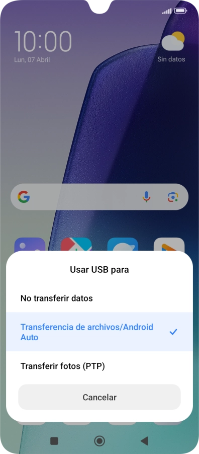 Pulsa Transferencia de archivos/Android Auto. Pulsa Transferencia de archivos/Android Auto.
